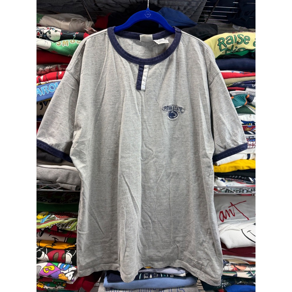 Pro Edge Penn State Nittany Lions Henley Ringer T-Shirt Mens XL Gray Navy Blue